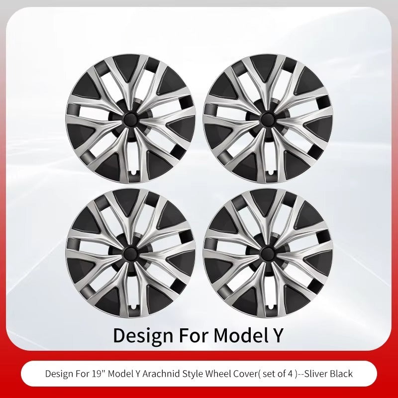 EVKITT 4pcs for Tesla 2020-2024 Model Y 19 inch Arachnid Web Hub Caps Car Hub Caps Full Rim Covers Replacement Wheel Cover Accessories