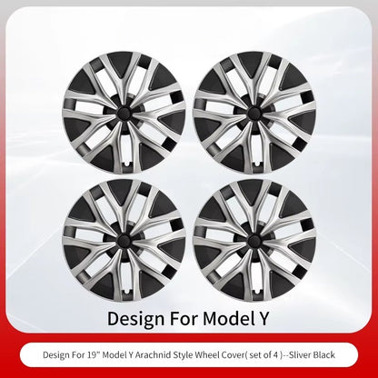 EVKITT 4pcs for Tesla 2020-2024 Model Y 19 inch Arachnid Web Hub Caps Car Hub Caps Full Rim Covers Replacement Wheel Cover Accessories