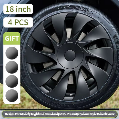 EVKITT 4PCS for 2026 Model 3 Standard 18 inch Wheel Cover Cyclone Style Hub Cover Cap Replacement Accessories Hubcaps Design for Tesla