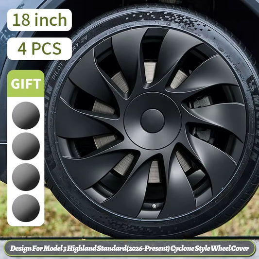 EVKITT 4PCS for 2026 Model 3 Standard 18 inch Wheel Cover Cyclone Style Hub Cover Cap Replacement Accessories Hubcaps Design for Tesla