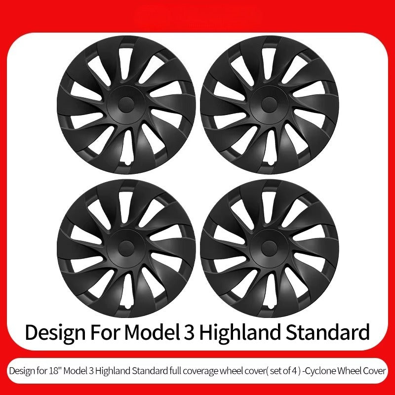 EVKITT 4PCS for 2026 Model 3 Standard 18 inch Wheel Cover Cyclone Style Hub Cover Cap Replacement Accessories Hubcaps Design for Tesla