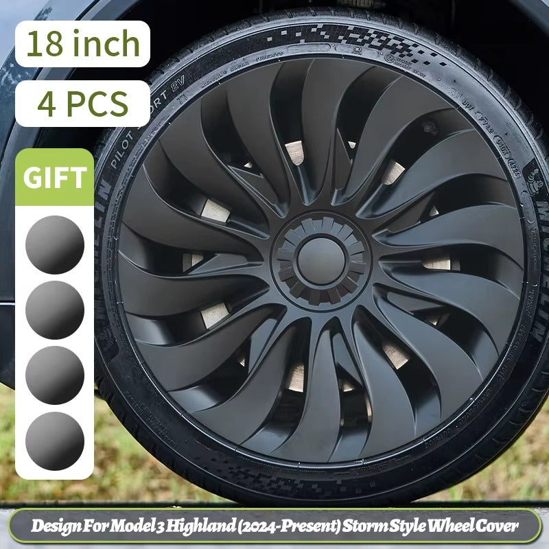 EVKITT 4PCS for Model 3 Highland (2024-2026) 18 Inch Right＆Left Hubcaps Storm Style Replacement Accessories Wheel Cover for Tesla