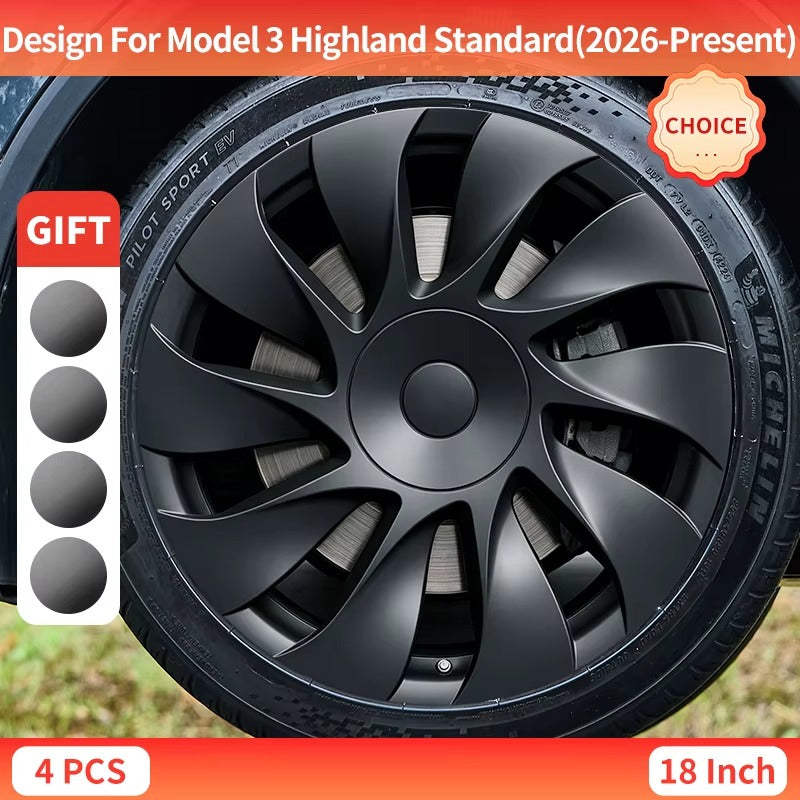 EVKITT 4PCS for Tesla 2026 Model 3 Highland Standard 18 Hub Caps, Full Rim Covers Replacement Wheel Cover Accessories for Standard Edition
