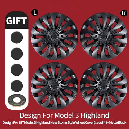 EVKITT 4PCS for Model 3 Highland (2024-2026) 18 Inch Right＆Left Hubcaps Storm Style Replacement Accessories Wheel Cover for Tesla