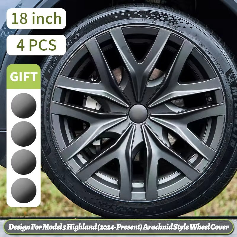 EVKITT 4PCS for Model 3 Highland 2024+Prese Wheel Cover 18 Inch Hubcap Arachnid Style Wheel Cover Rim Hubcaps Car Protection for Tesla