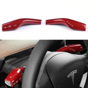 EVKITT Steering Column Shift Lever Stalk Covers Caps for Tesla Model Y Model 3 2021-2023  (Premium Real Dry Carbon Fiber, Turn Signal Wiper 2-Piece Set)