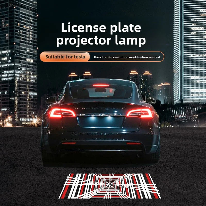 EVKITT Rear Collision Avoidance Laser Projection Light LED License Plate Welcome Lamp for Tesla Model 3Y Model 3 Highland (Premium Quartz Glass Lens, Ultra-Bright 1-Piece Set)